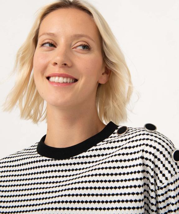Sweat femme à motifs graphiques avec boutons sur l’épaule vue2 - GEMO(FEMME PAP) - GEMO