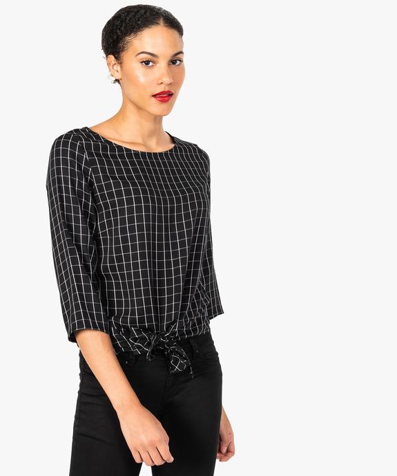 Blouse femme à carreaux manches 3/4 et nœud devant vue1 - GEMO(FEMME PAP) - GEMO