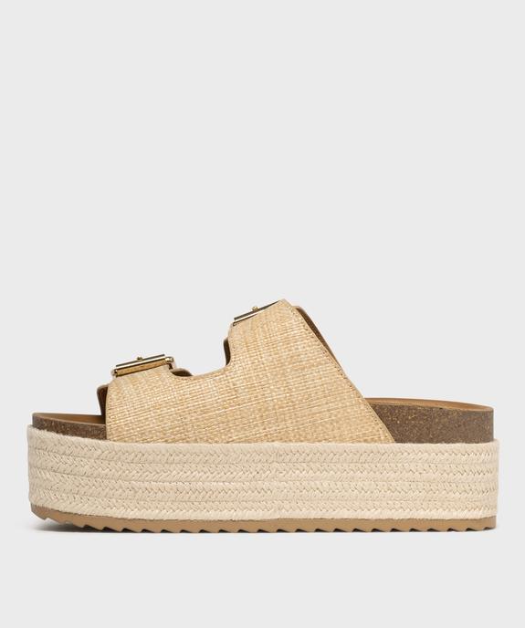 Mules plateforme 2 brides en textile effet raphia femme - 5 Miles vue3 - 5 MILES - GEMO