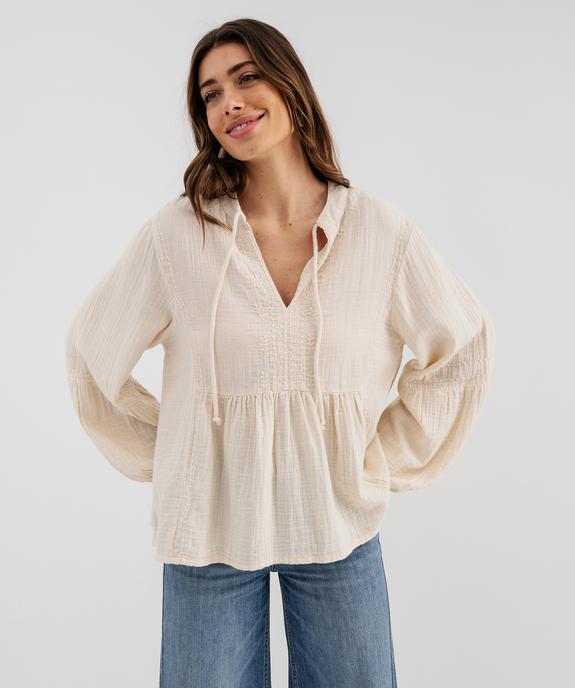 Blouse manches longues en gaze de coton femme vue1 - GEMO(FEMME PAP) - GEMO