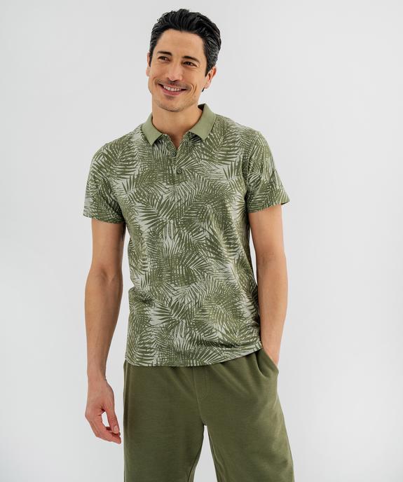 Polo manches courtes à motif feuillage homme vue1 - GEMO 4G HOMME - GEMO