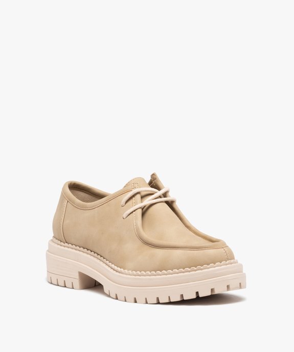 Derbies femme unis à lacets et semelle crantée vue2 - GEMO (CASUAL) - GEMO