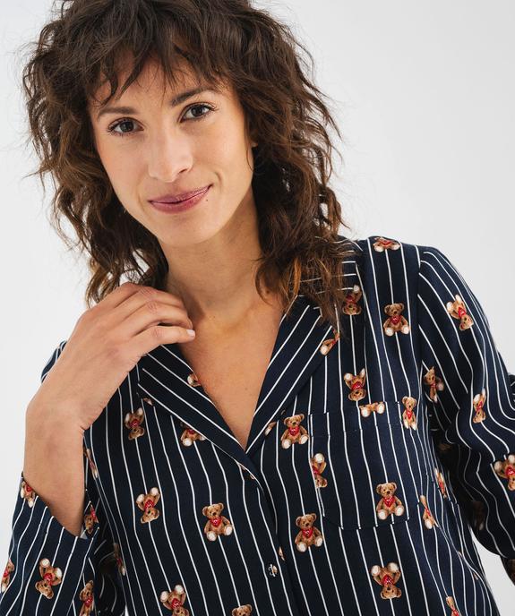 Ensemble de pyjama à rayures et motifs oursons femme - LuluCastagnette vue2 - LULUCASTAGNETTE - GEMO