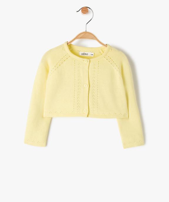 Gilet court avec détails ajourés bébé fille vue1 - GEMO(BEBE DEBT) - GEMO