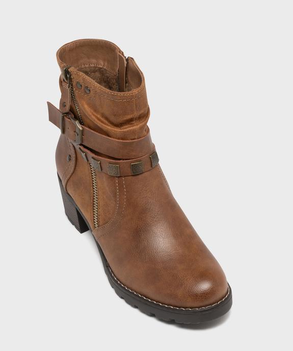 Boots femme zippées à talon carré et semelle crantée col plissé vue11 - EMILIA ROSA - GEMO