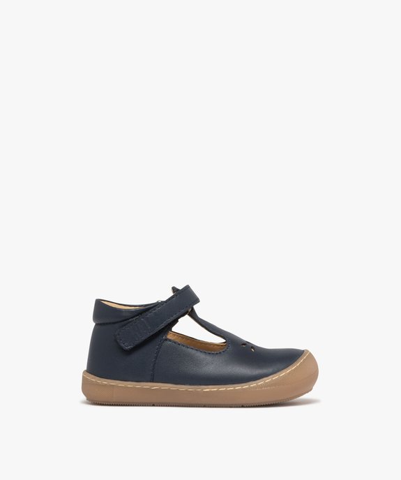 Chaussures premiers pas bébé garçon Salomé en cuir uni et à scratch - NA! vue2 - NA! - GEMO