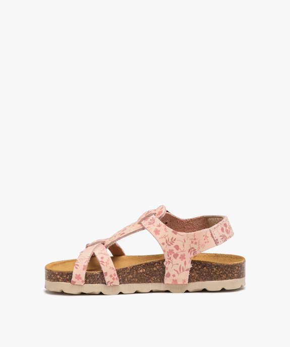 Sandales fille dessus en cuir velours à motifs fleuris et bride à boucle - NA! vue3 - NA! - GEMO