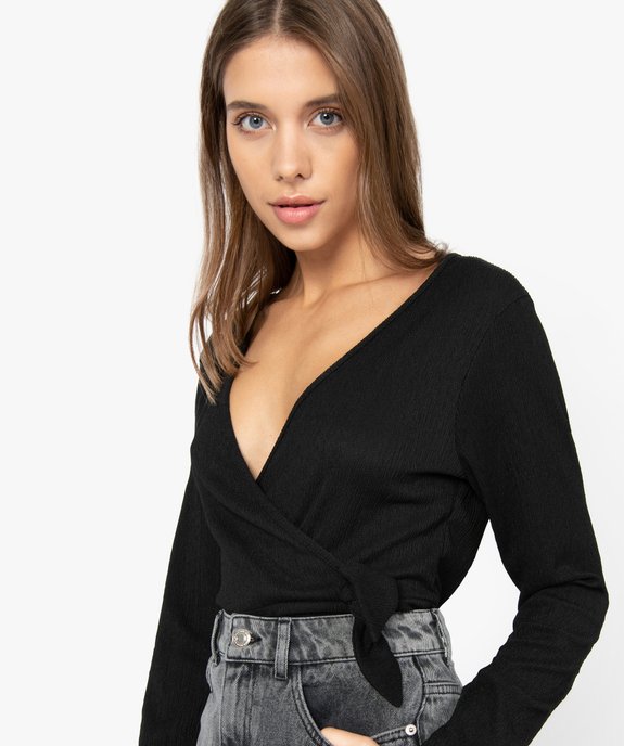 Tee-shirt femme en crêpe effet cache-cœur vue2 - GEMO(FEMME PAP) - GEMO