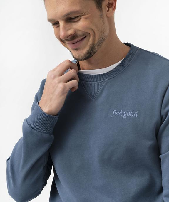 Sweat coloris unique avec broderie poitrine homme vue2 - GEMO (HOMME) - GEMO