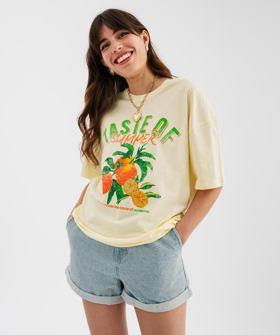 Tee-shirt manches courtes en jersey de coton imprimé femme vue1 - GEMO(FEMME PAP) - GEMO