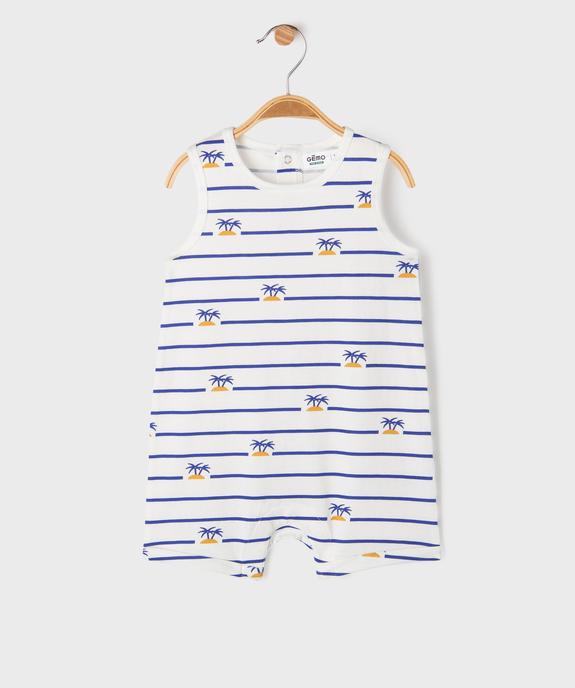 Combishort en coton à rayures et motifs palmiers bébé garçon vue1 - GEMO 4G BEBE - GEMO