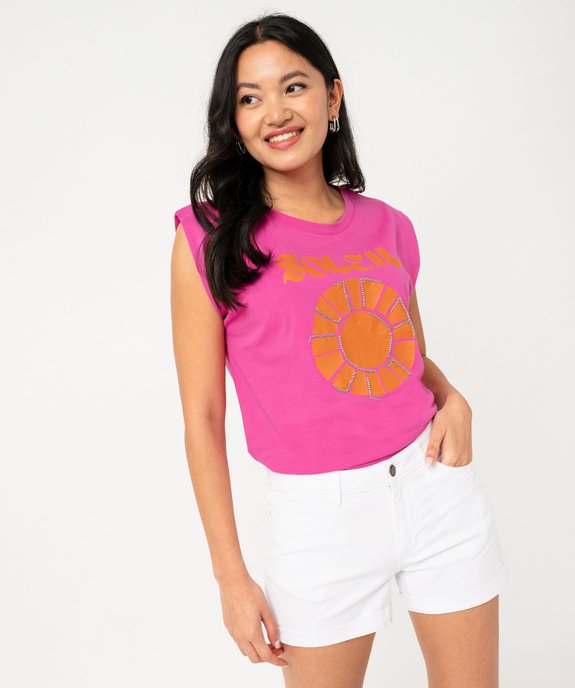 Tee-shirt manches courtes loose avec imprimé brillant femme vue1 - GEMO(FEMME PAP) - GEMO
