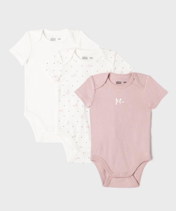 Body manches courtes motifs noeuds bébé fille (lot de 3) vue1 - GEMO 4G BEBE - GEMO
