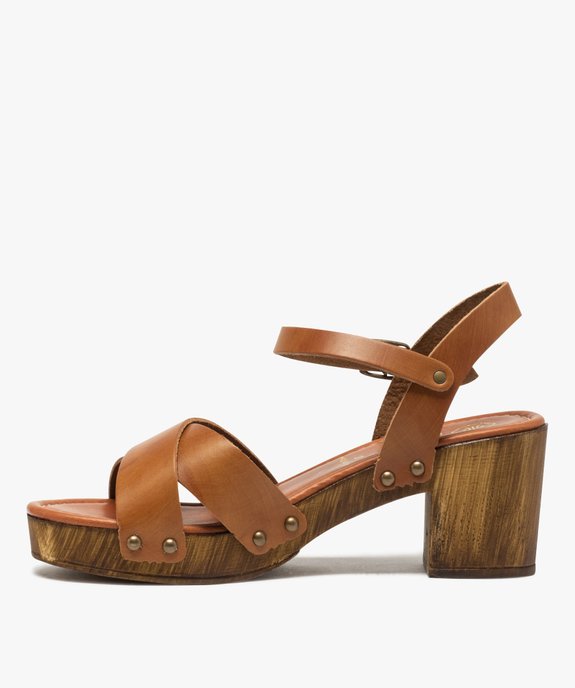 Sandales femme unies à talon imitation bois vue3 - GEMO(URBAIN) - GEMO