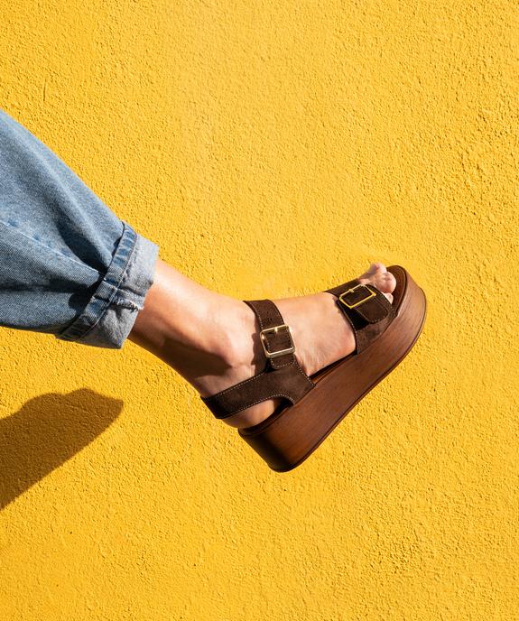 Sandales en cuir suédé à semelle plateforme femme - Tanéo vue1 - TANEO - GEMO