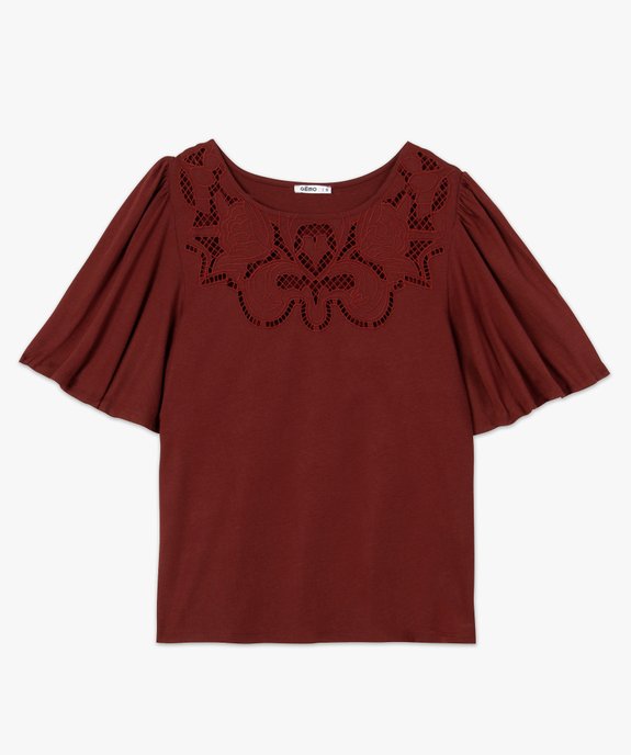 Tee-shirt femme à manches volants avec col brodé vue4 - GEMO 4G FEMME - GEMO