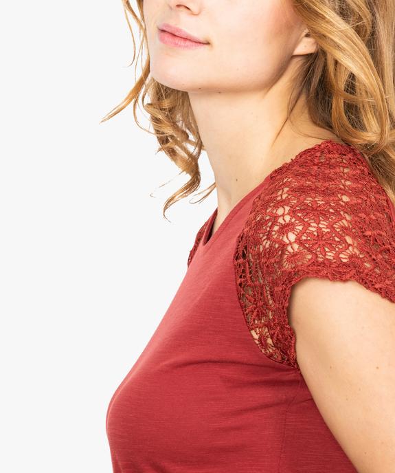 Robe tee-shirt femme avec manches courtes en dentelle vue2 - GEMO (MAILLE) - GEMO