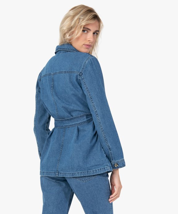 Veste en jean femme coupe saharienne vue3 - GEMO 4G FEMME - GEMO