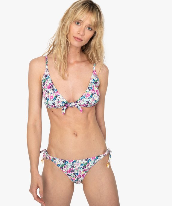 Bas de maillot de bain femme fleuri noué sur les côtés vue3 - GEMO (PLAGE) - GEMO