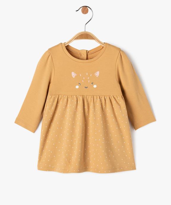 Robe manches longues en maille jersey avec body intégré bébé fille vue1 - GEMO(BB COUCHE) - GEMO