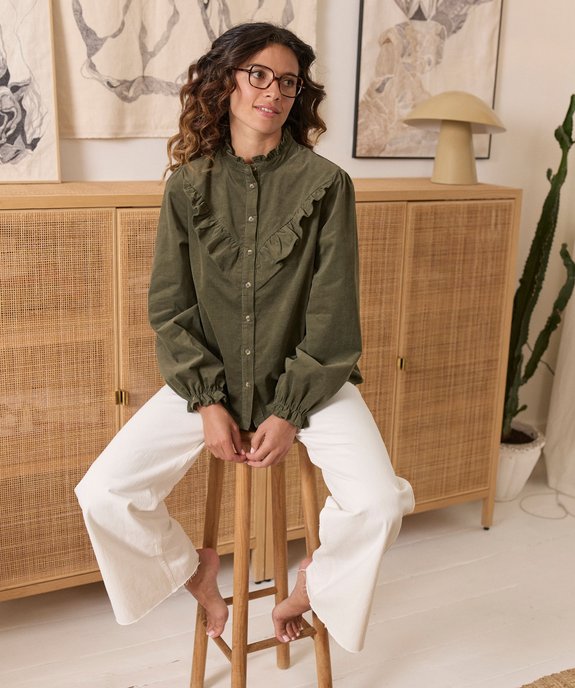 Chemise en velours à volants femme - LuluCastagnette vue1 - LULUCASTAGNETTE - GEMO