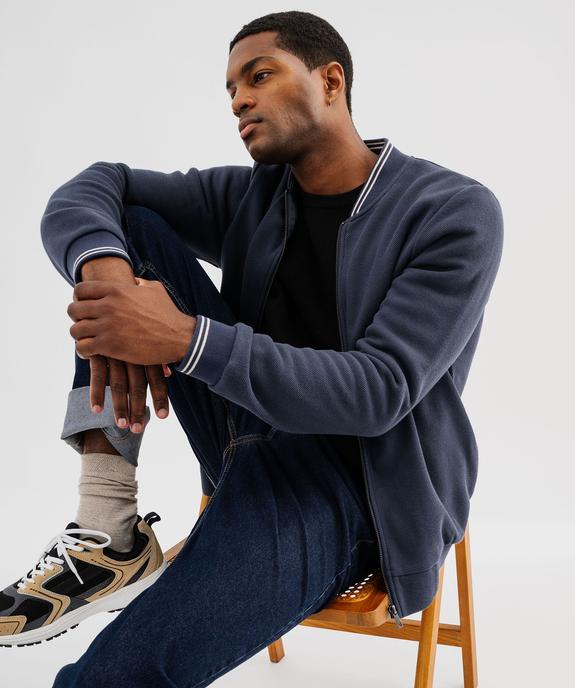 Sweat zippé en maille piquée avec finitions bicolores homme vue2 - GEMO (HOMME) - GEMO