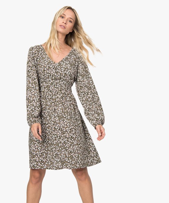 Robe femme à manches longues imprimé fleurs vue1 - GEMO(FEMME PAP) - GEMO