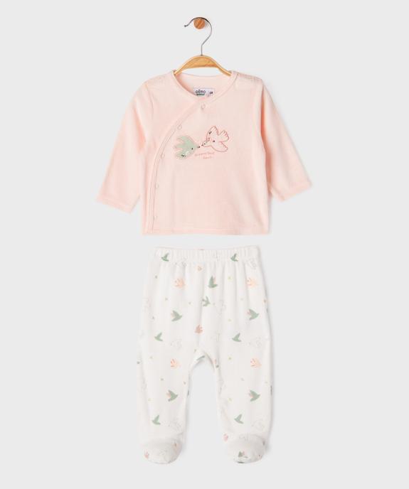 Pyjama 2 pièces en velours à motifs oiseaux bébé fille vue1 - GEMO 4G BEBE - GEMO