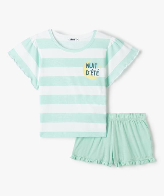 Pyjashort fille à rayures avec finitions froncées vue1 - GEMO (ENFANT) - GEMO