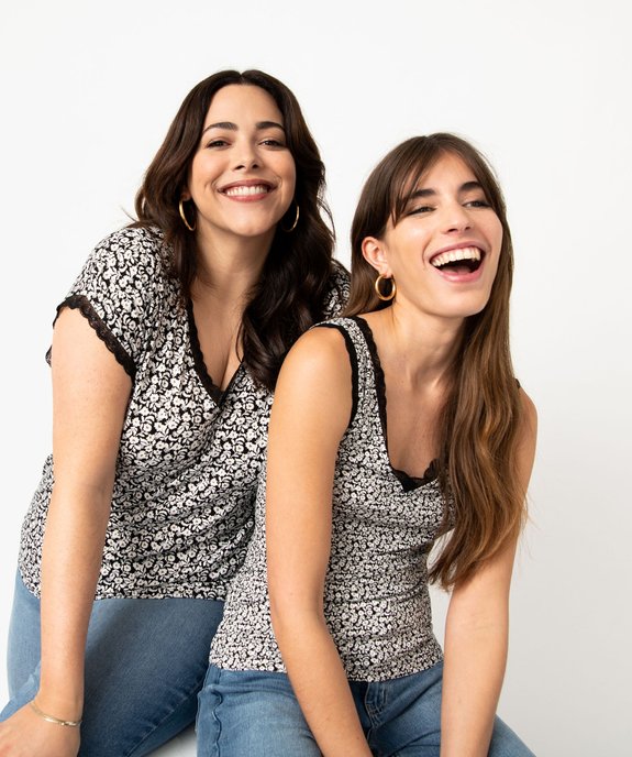 Débardeur femme à motifs et finitions dentelle vue6 - GEMO 4G FEMME - GEMO