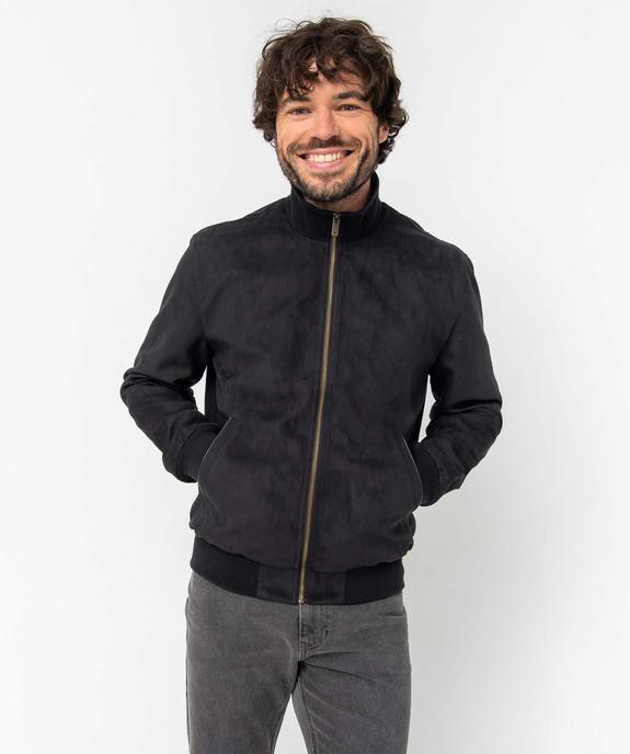 Blouson homme en suédine unie fermeture zippée vue2 - GEMO (HOMME) - GEMO