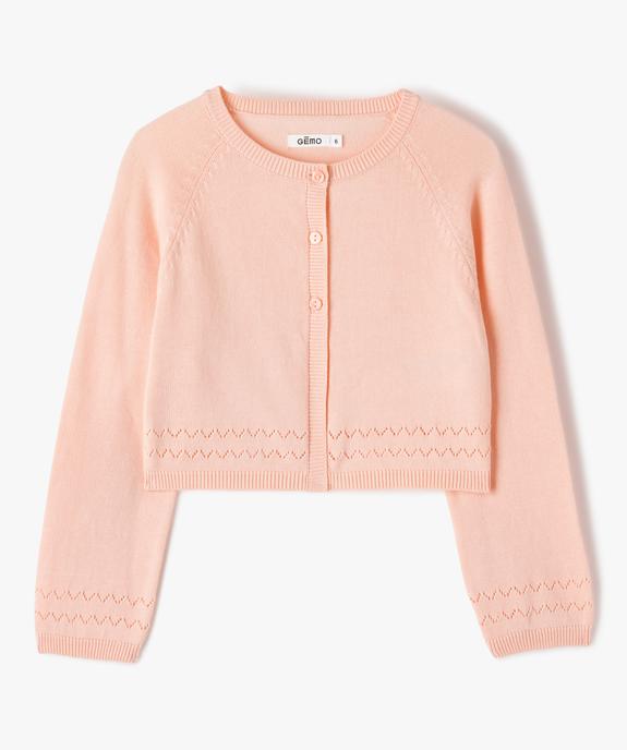 Gilet fille court en maille fine ajourée vue2 - GEMO (ENFANT) - GEMO