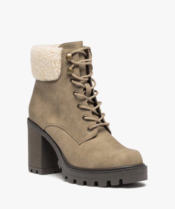 Boots femme style montagne à talon large et col sherpa vue3 - GEMO(URBAIN) - GEMO