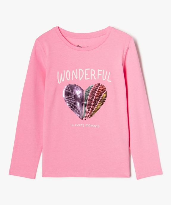 Tee-shirt à manches longues avec motif en sequins fille vue2 - GEMO (ENFANT) - GEMO