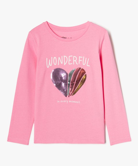 Tee-shirt à manches longues avec motif en sequins fille vue2 - GEMO (ENFANT) - GEMO