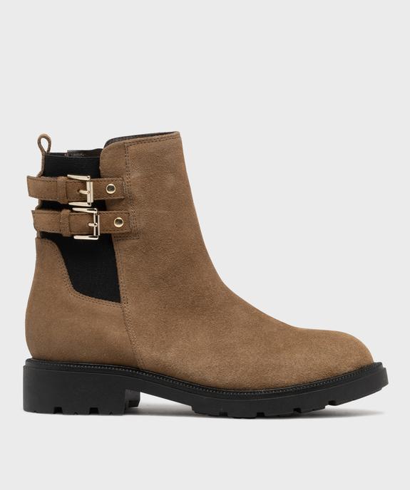 Boots dessus cuir suédé avec semelle crantée femme - Tanéo vue1 - TANEO - GEMO