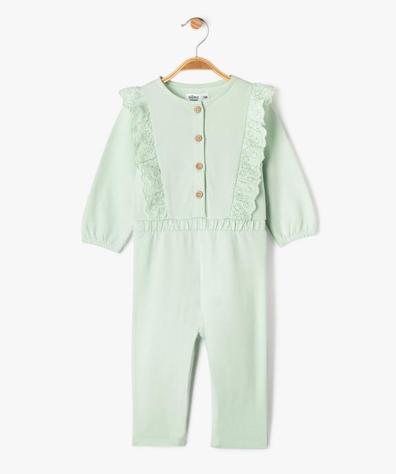 Combinaison pantalon en maille avec volants brodés bébé fille vue1 - GEMO 4G BEBE - GEMO