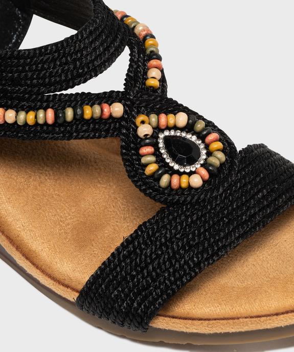 Sandales à talon compensé à brides tressées et perlées femme vue6 - EMILIA ROSA - GEMO