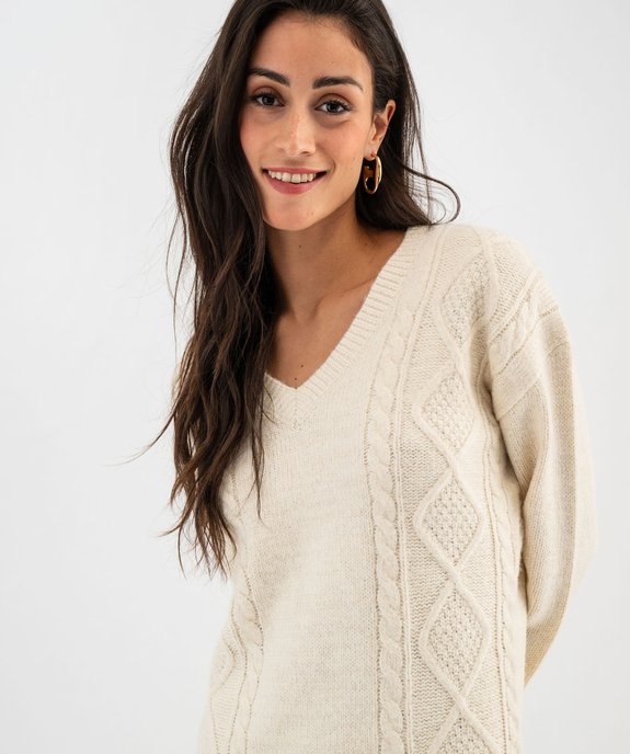 Robe pull à col V en maille scintillante femme vue2 - GEMO(FEMME PAP) - GEMO