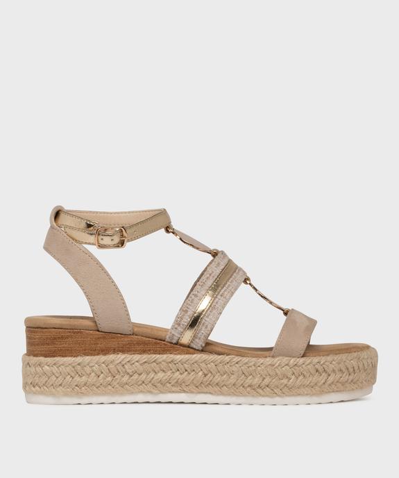 Sandales compensées à semelle plateforme en corde et détails bijoux dorés femme vue1 - VALENTINA BALDA - GEMO