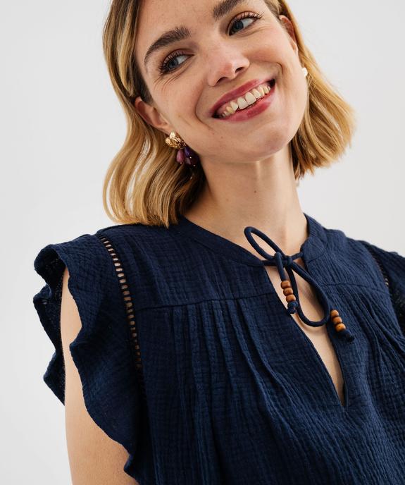 Blouse manches courtes en gaze de coton femme vue2 - GEMO(FEMME PAP) - GEMO
