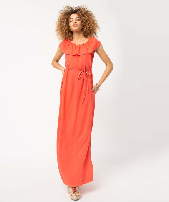 Robe femme longueur chevilles avec large volant sur le col vue1 - GEMO 4G FEMME - GEMO