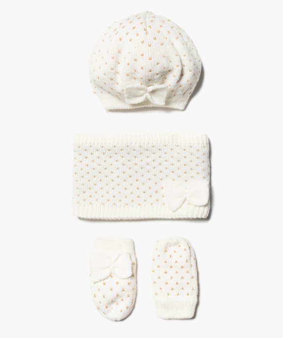 Ensemble 3 pièces bébé fille : bonnet + tour de cou + moufles vue1 - GEMO(BEBE DEBT) - GEMO