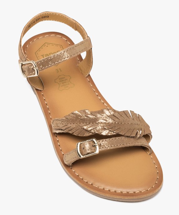 Sandales fille en cuir effet scintillant avec bride plumes fantaisie - Taneo vue5 - TANEO - GEMO