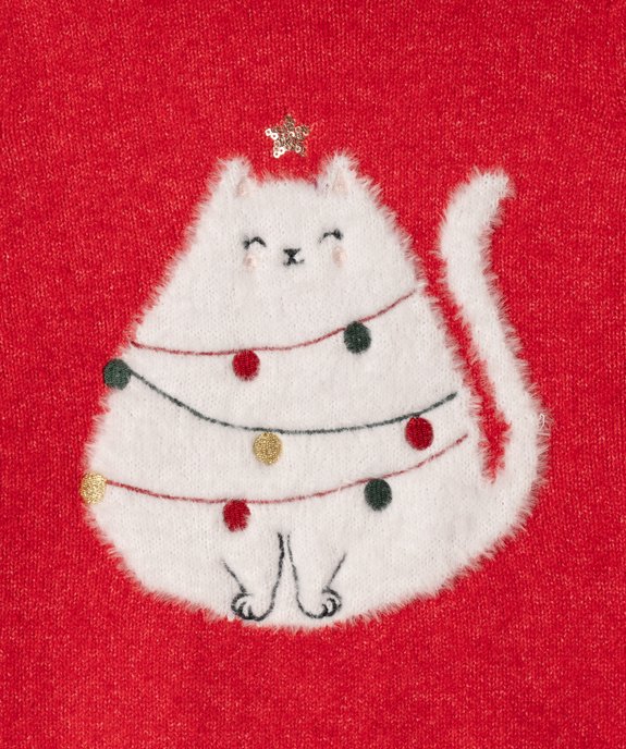 Pull de Noël avec motif chat fille vue2 - GEMO (ENFANT) - GEMO