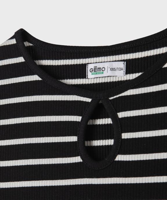 Robe longue en maille côtelée rayée fille vue2 - GEMO 4G FILLE - GEMO