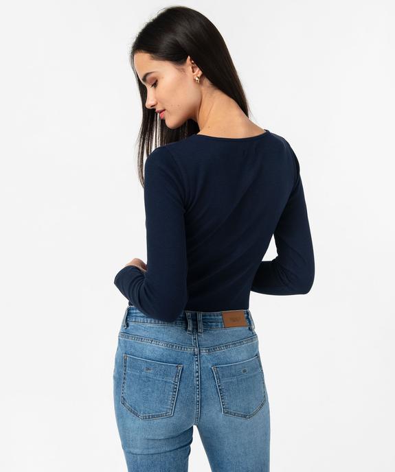 Tee-shirt manches longues col tunisien en maille côtelée femme vue3 - GEMO 4G FEMME - GEMO