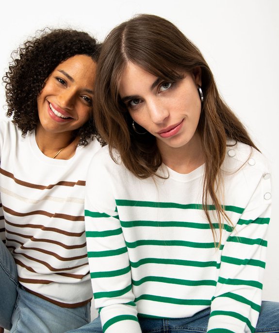 Pull rayé en maille fine avec col rond femme vue6 - GEMO 4G FEMME - GEMO