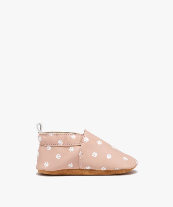 Chaussons bébé fille dessus en cuir imprimé pattes de chat vue1 - GEMO (ENFANT) - GEMO