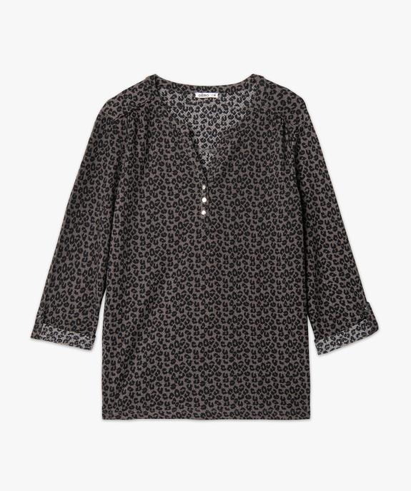 Tee-shirt femme imprimé à manches longues avec col boutonné vue4 - GEMO 4G FEMME - GEMO